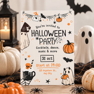 Fun Spooky Orange and Black Halloween Party Invitation