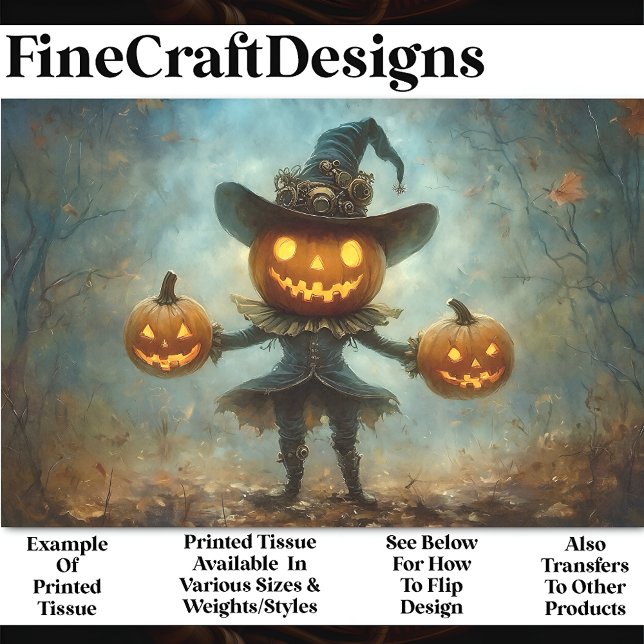 Fun Spooky Pumpkin Head Person AB3 Decoupage Tissue Paper (Creator Uploaded)