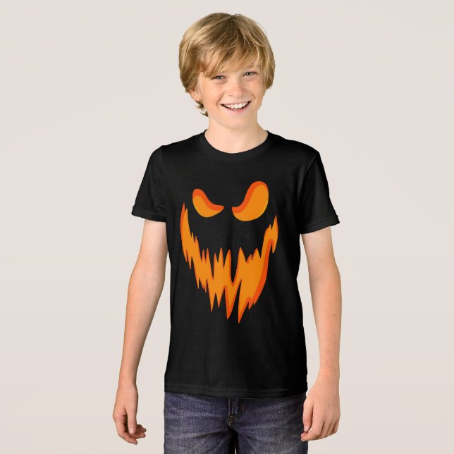 Fun Spooky Scary Pumpkin Jack O Lantern Face Tri-Blend Shirt (Front Full)