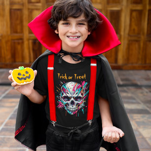 Fun Spooky Skeleton Skull Abstract, Kids Halloween T-Shirt