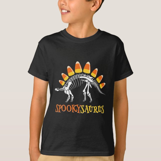 Fun Spookysaurus Candy Corn Dinosaur Halloween Tod T-Shirt (Front)