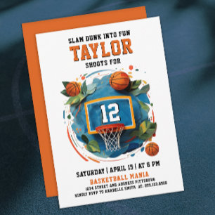 Fun Sport Cool Girl Orange Basketball Birthday  Invitation