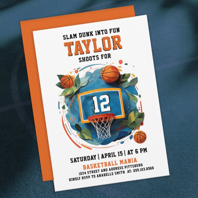 Fun Sport Cool Girl Orange Basketball Birthday  Invitation (Creator Uploaded)