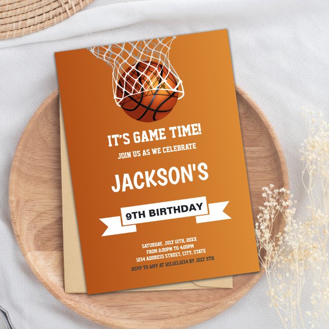 Fun Sports Party Design Invitation (Orange Light Basketball Birthday Invitations)