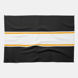 Fun Sporty 70s Orange White Black Racing Stripes Tea Towel