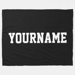 Fun Sporty Athletic White Your Name On Bold Black Fleece Blanket