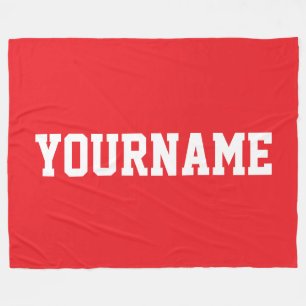 Fun Sporty Athletic White Your Name On Bright Red Fleece Blanket