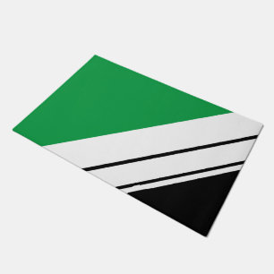 Fun Sporty Black Bright Green White Racing Stripes Doormat