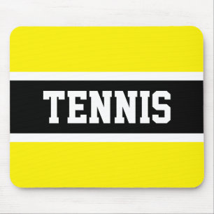 Fun Sporty Block TENNIS Text Yellow Black Stripes Mouse Pad