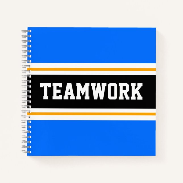 Fun Sporty Blue Black TEAMWORK Racing Stripes Notebook (Front)