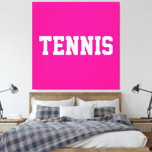 Fun Sporty Bright Pink Athletic White TENNIS Text Canvas Print