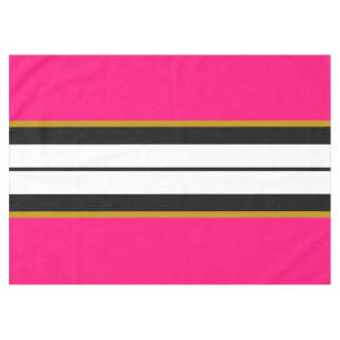 Fun Sporty Bright Pink Black White Racing Stripes Tablecloth