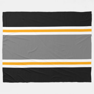 Fun Sporty Grey Black Yellow White Racing Stripes  Fleece Blanket