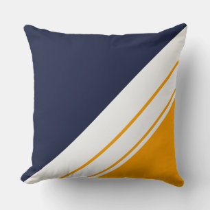 Fun Sporty Navy Blue Yellow White Racing Stripes  Cushion