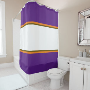 Fun Sporty Purple Orange Wide White Racing Stripes Shower Curtain
