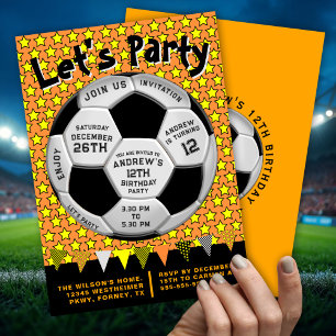 Fun Sporty Stars Soccer Ball Boys Birthday Invitation