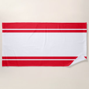Fun Sporty Stylish Bright Red White Racing Stripes Beach Towel