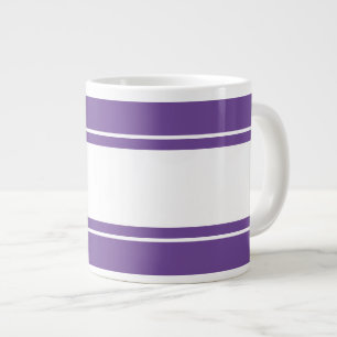Fun Sporty Wide White Racing Stripes On Purple Large Coffee Mug