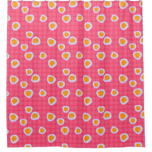 Fun spots on a coral pink chequered background shower curtain