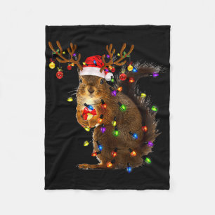 Fun Squirrel Christmas Tree Lights Reindeer Santa  Fleece Blanket