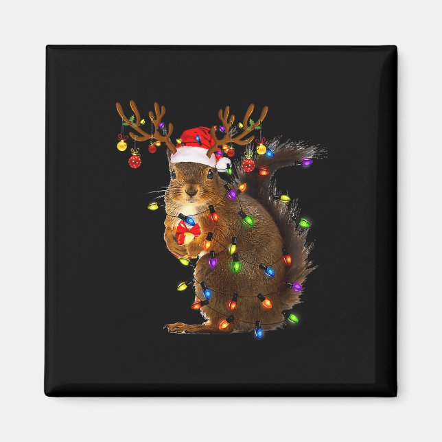Fun Squirrel Christmas Tree Lights Reindeer Santa  Magnet (Front)