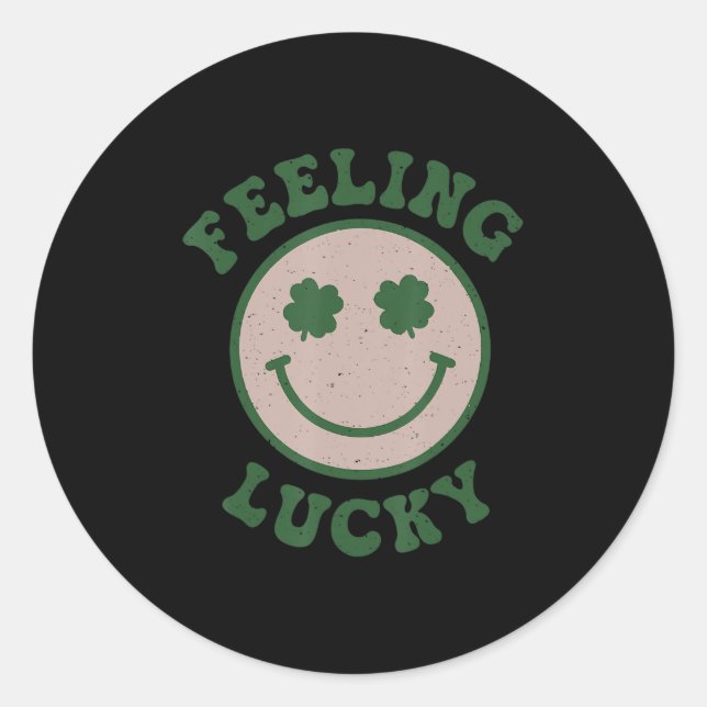 Fun St Patrick Day  Feeling Lucky Smile Face Meme  Classic Round Sticker (Front)