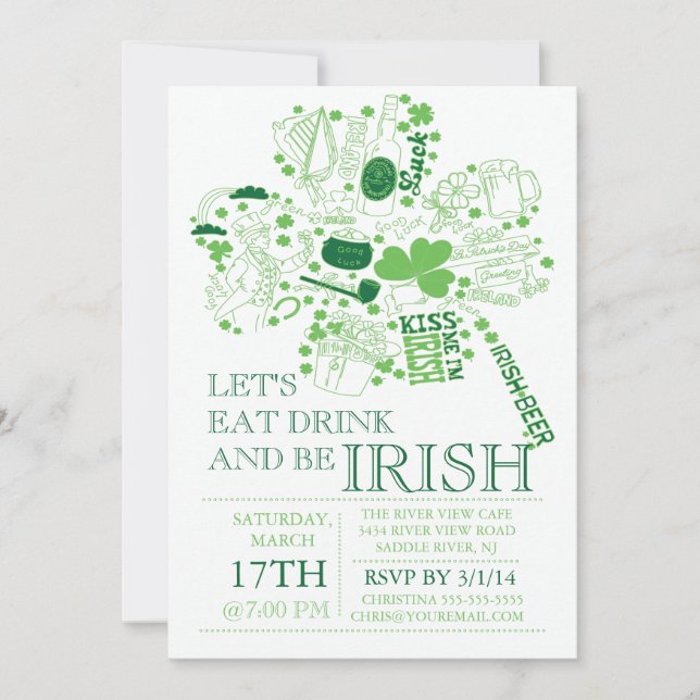 Fun St. Patrick's Day Bash Dinner Party Invitation (Front)