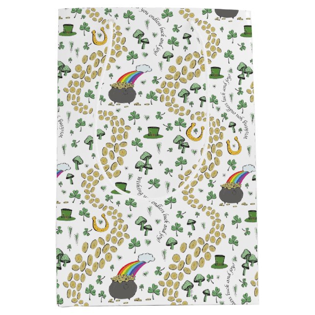 Fun St Patricks Day Green Shamrock Leprechaun Luck Medium Gift Bag (Front)