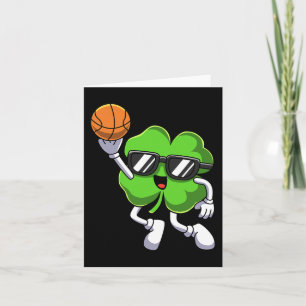 Fun St Patricks Day Shamrock Playing Basketball Bo Card