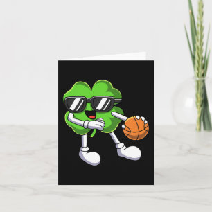 Fun St Patricks Day Shamrock Playing Basketball Bo Card