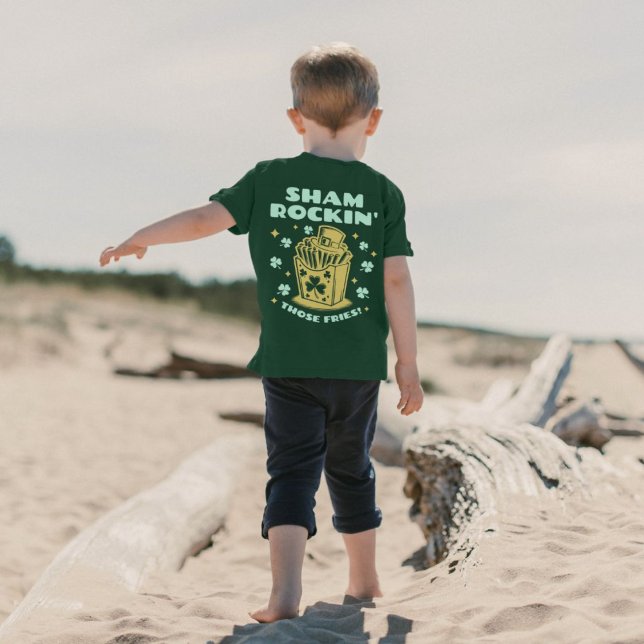 Fun St. Patrick's Day Shamrockin' Those Fries T-Shirt (Back Design and Front Pocket )