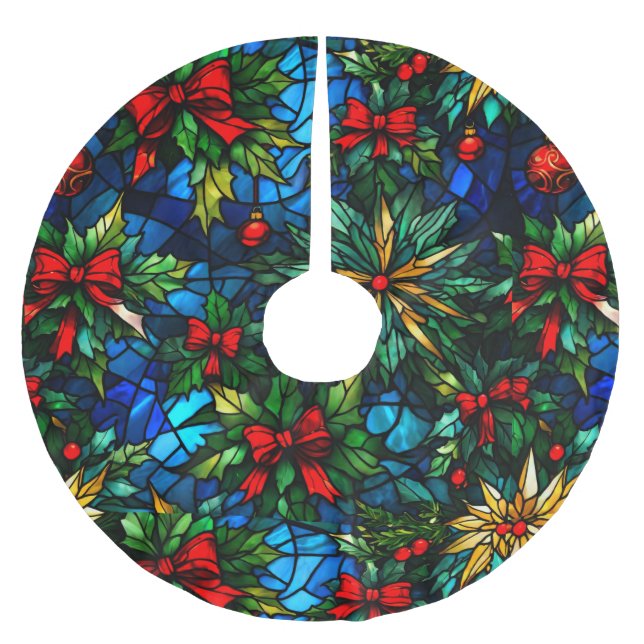 Fun Stained Glass Christmas Tree Base Cover up Brushed Polyester Tree Skirt (Front)