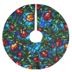Fun Stained Glass Christmas Tree Base Cover up Brushed Polyester Tree Skirt