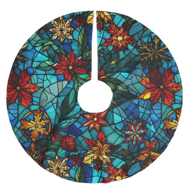 Fun Stained Glass Christmas Tree Base Cover up Brushed Polyester Tree Skirt (Front)
