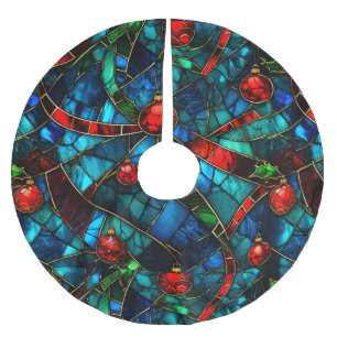 Fun Stained Glass Christmas Tree Base Cover up Brushed Polyester Tree Skirt