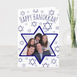 Fun Star of David Festive Photo Frame Hanukkah Holiday Card