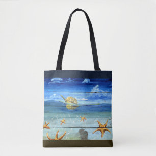 Fun Starfish Sky 2 Tone Pattern Tote Bag