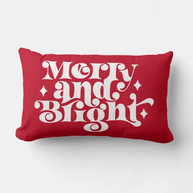 Fun, starry Merry & Bright holiday typography Lumbar Cushion (Front)