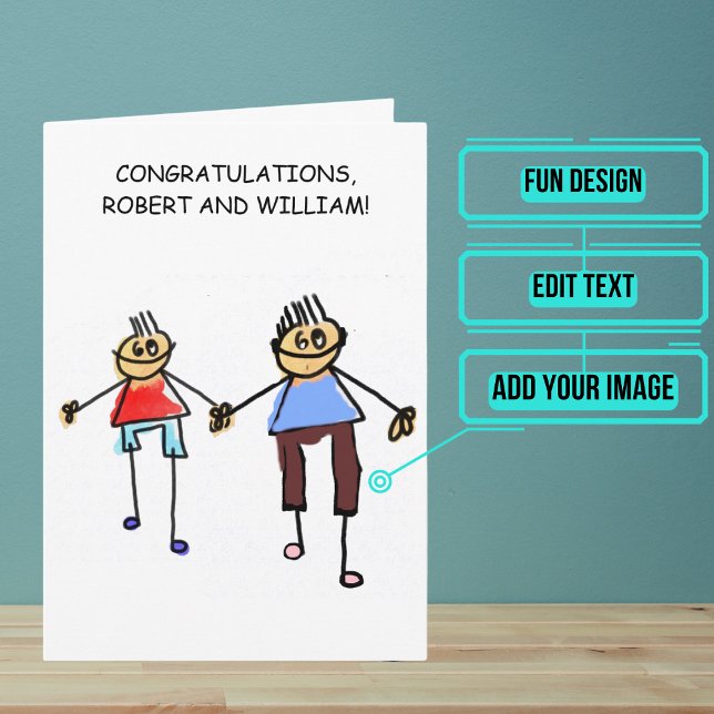 Fun Stick Figure Gay Wedding Congratulations Card (Send your love and congratulations with a modern and unique twist.)