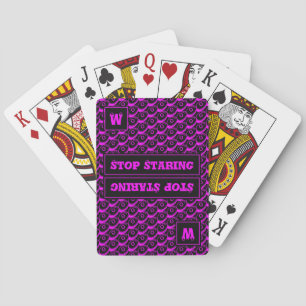 Fun STOP STARING Customisable Monogram HOT PINK Playing Cards