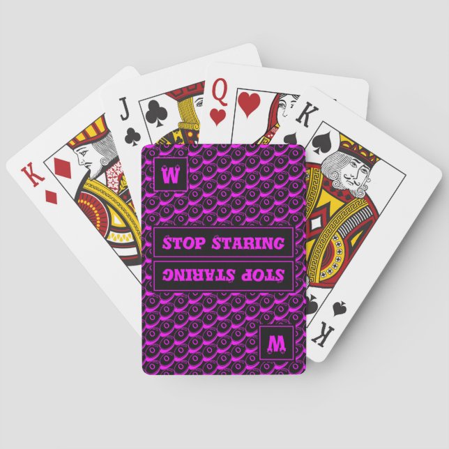 Fun STOP STARING Customisable Monogram HOT PINK Playing Cards (Back)