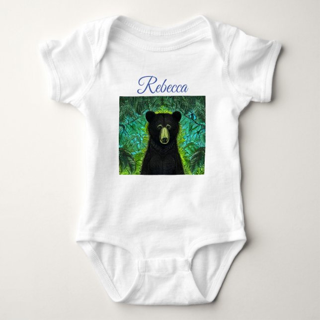 Fun Storybook Little Black Bear Baby Bodysuit (Front)