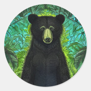 Fun Storybook Little Black Bear Classic Round Sticker