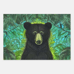 Fun Storybook Little Black Bear Wrapping Paper Sheet