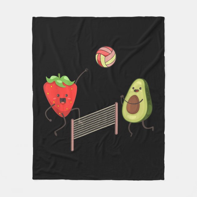 Fun Strawberry Avocado Playing Volleyball Gift Tee Fleece Blanket (Front)