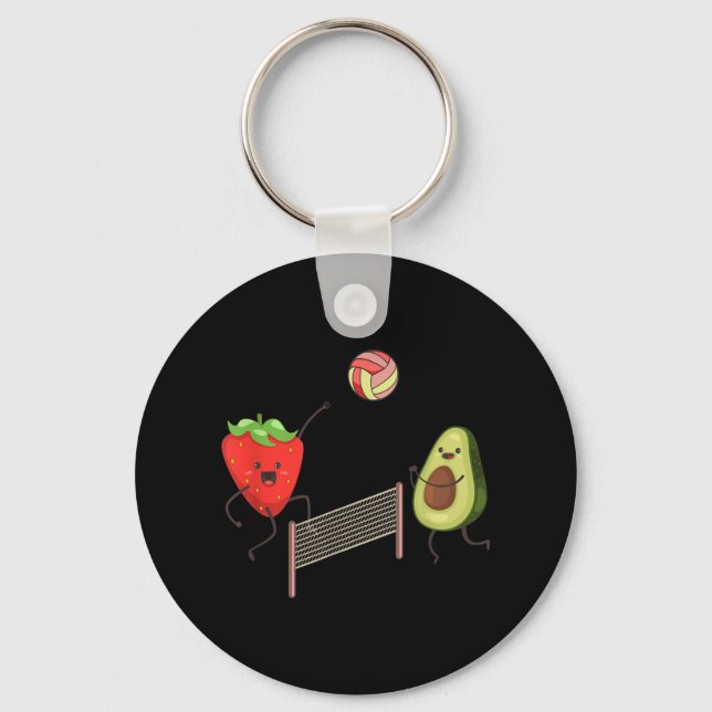 Fun Strawberry Avocado Playing Volleyball Gift Tee Key Ring (Front)