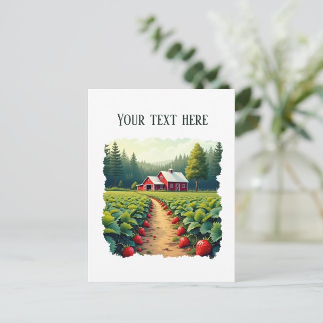 Fun strawberry farm customisable  postcard (Standing Front)