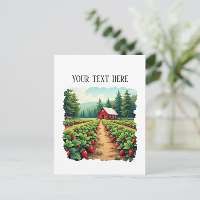 Fun strawberry farm customisable postcard (Standing Front)