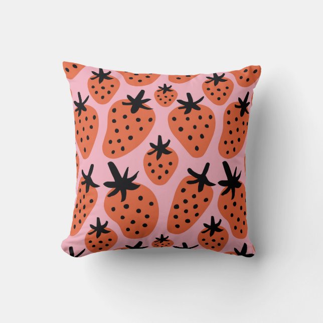 Fun strawberry, hand-drawn seamless design. cushion (Front)