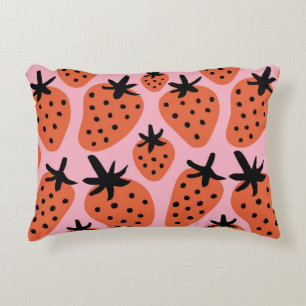 Fun strawberry, hand-drawn seamless design. decorative cushion